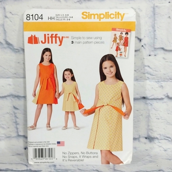 Simplicity Other - 🎟️BOGO FREE🎟️Jiffy Sewing Pattern Girl's Dress Size 3, 4, 5, 6 Simplicity 8104
